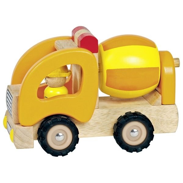 collection de véhicules en bois Camion toupie betonneuse jaune en bois - Goki