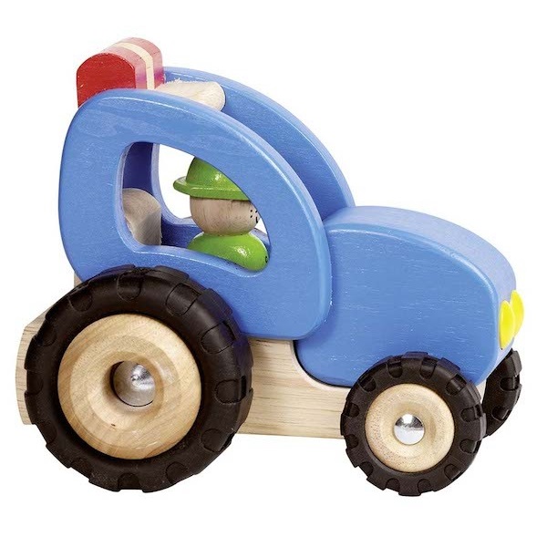 collection de véhicules en bois Tracteur bleu en bois - Goki