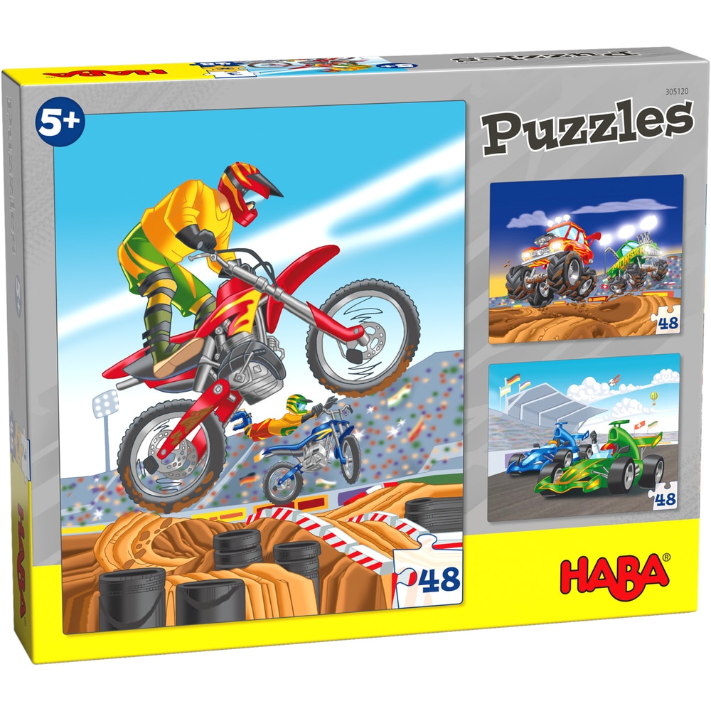 3 puzzles de 48 pièces Sports mécaniques - HABA